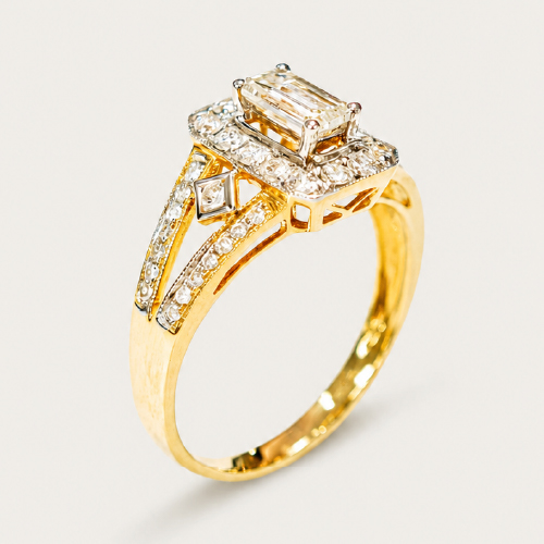 18K Yellow Gold Diamond Ring Two Tone