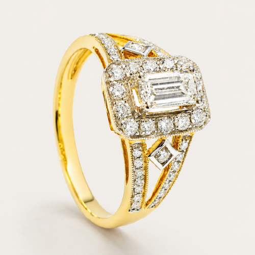 18K Yellow Gold Diamond Ring Two Tone
