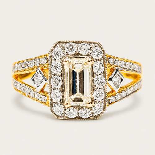 18K Yellow Gold Diamond Ring Two Tone