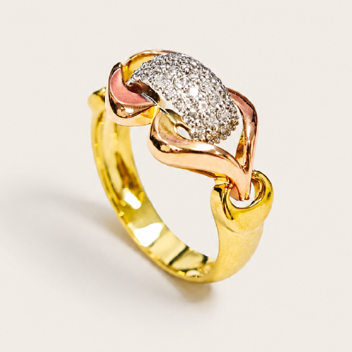 18K Yellow/White/Rose Gold Diamond Ring