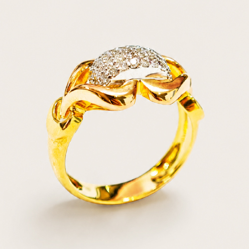 18K Yellow/White/Rose Gold Diamond Ring