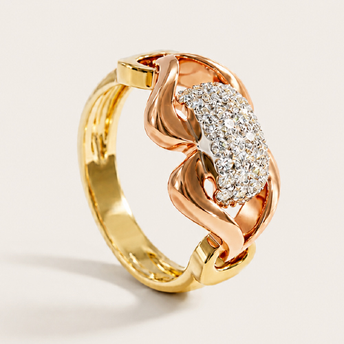 18K Yellow/White/Rose Gold Diamond Ring