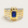 18K Yellow Gold Diamond & Blue Sapphire Ring
