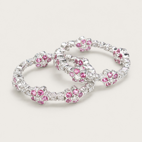 18K White Gold Diamond & Pink Sapphire Loop Earring