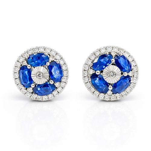 9K/14K White Gold Diamond & Blue Sapphire Earstud