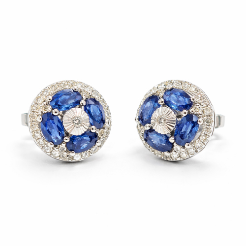 9K/14K White Gold Diamond & Blue Sapphire Earstud