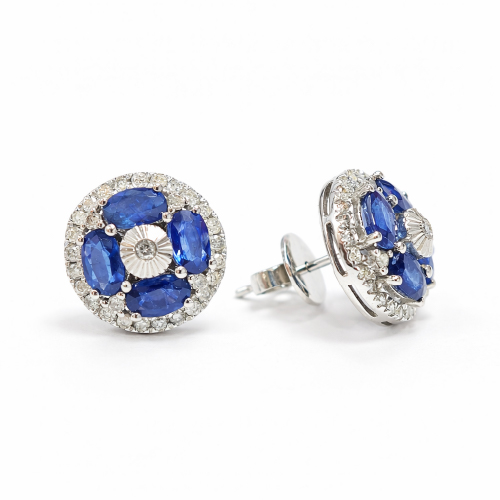 9K/14K White Gold Diamond & Blue Sapphire Earstud