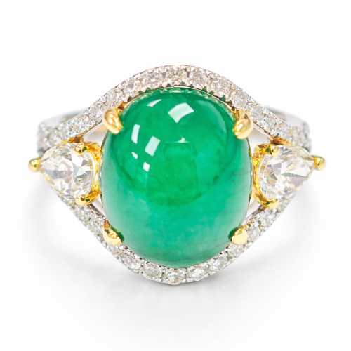 18K White/Yellow Gold Diamond & Emerald Ring