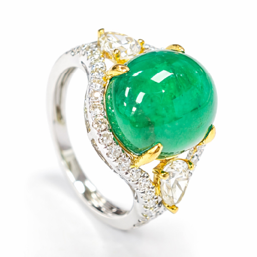 18K White/Yellow Gold Diamond & Emerald Ring