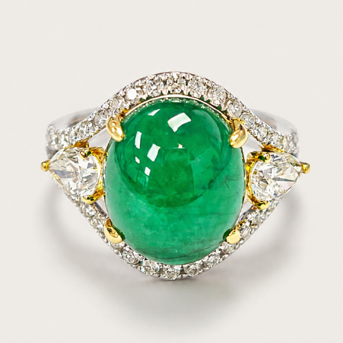 18K White/Yellow Gold Diamond & Emerald Ring