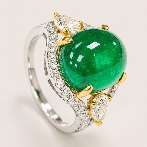 18K White/Yellow Gold Diamond & Emerald Ring