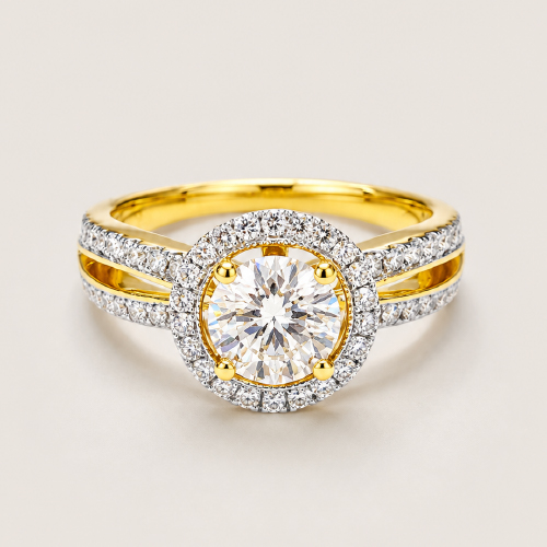 18K Yellow Gold Diamond Ring Two Tone