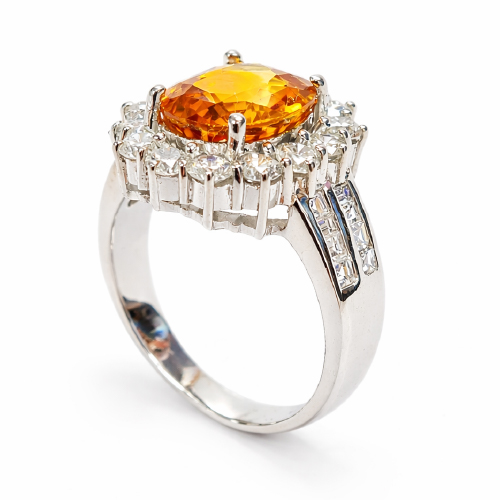 18K White Gold Diamond & Yellow Sapphire Ring