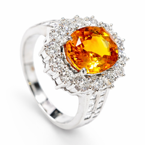 18K White Gold Diamond & Yellow Sapphire Ring