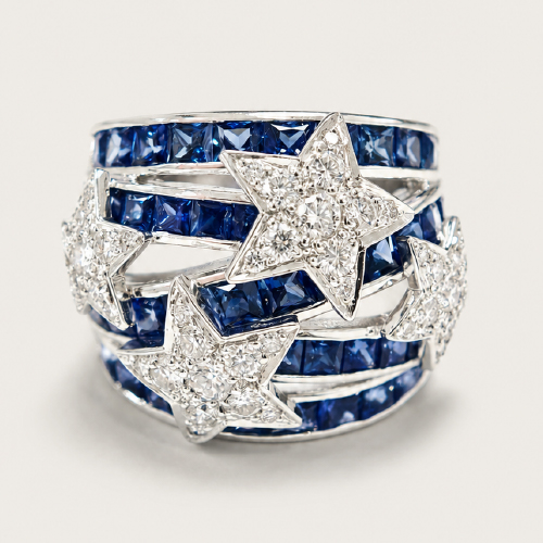 18K White Gold Diamond & Blue Sapphire Ring