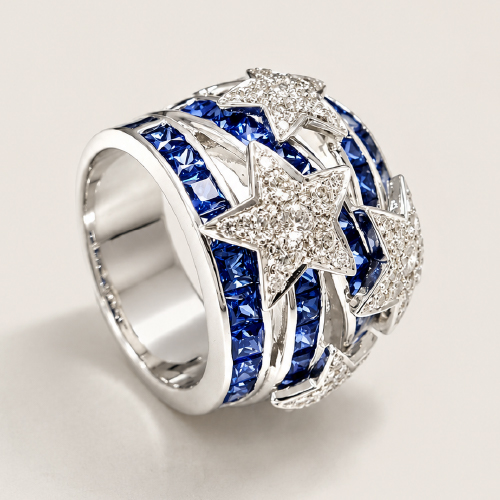 18K White Gold Diamond & Blue Sapphire Ring