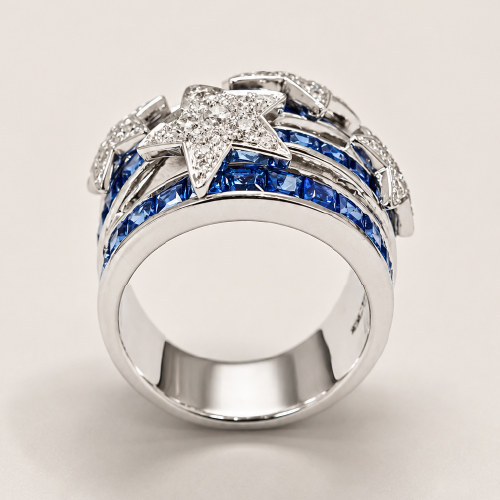 18K White Gold Diamond & Blue Sapphire Ring