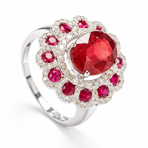 18K White Gold Diamond & Ruby Ring