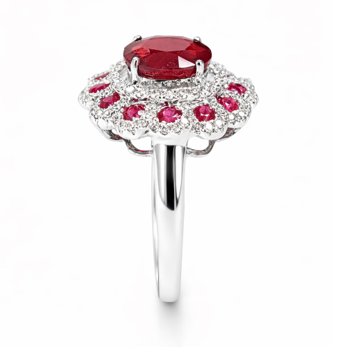 18K White Gold Diamond & Ruby Ring