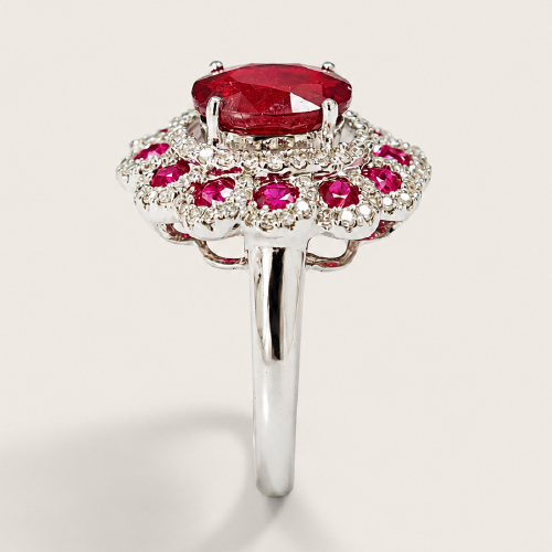 18K White Gold Diamond & Ruby Ring