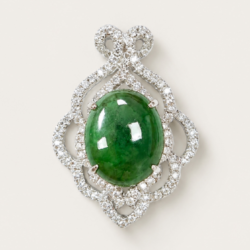 18K White Gold Diamond & Jade Pendant