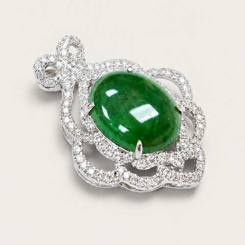 18K White Gold Diamond & Jade Pendant