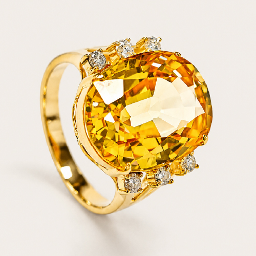 20K Yellow Gold Diamond & Stone Ring