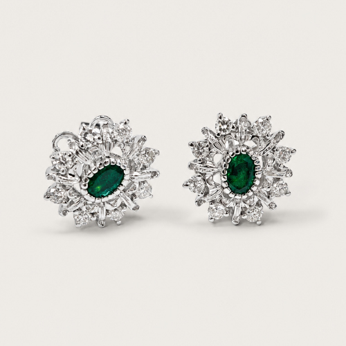 18K White Gold Diamond & Emerald Earstud
