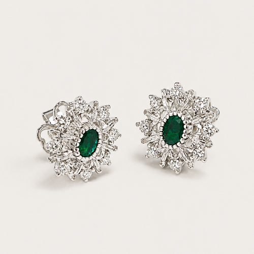 18K White Gold Diamond & Emerald Earstud