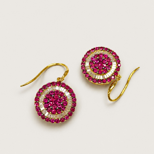 18K Yellow Gold Diamond & Ruby Earring With Black Rhodium