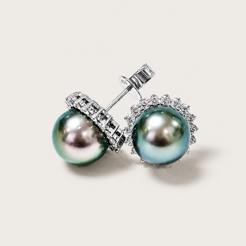 18K White Gold Diamond & Pearl Earstud