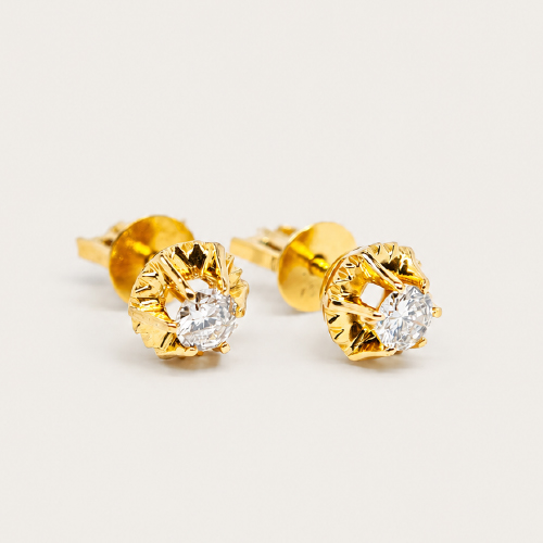 18K Yellow Gold 6 Claw Diamond Earstud