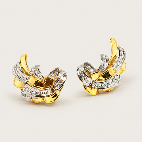 18K Yellow Gold Diamond Earring 2 Tone