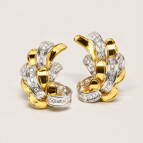 18K Yellow Gold Diamond Earring 2 Tone