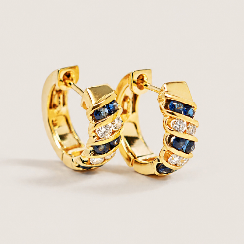 20K Yellow Gold Diamond & Blue Sapphire Earring