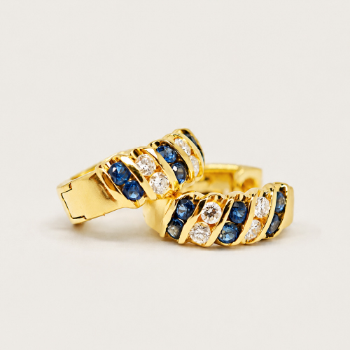20K Yellow Gold Diamond & Blue Sapphire Earring