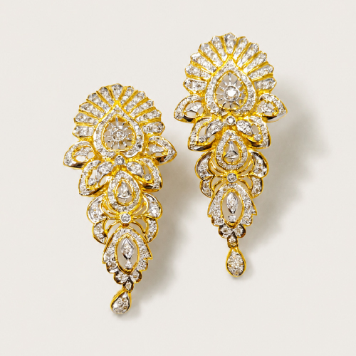835 Yellow Gold Diamond Dangling Earring Two Tone