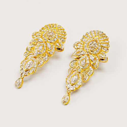 835 Yellow Gold Diamond Dangling Earring Two Tone