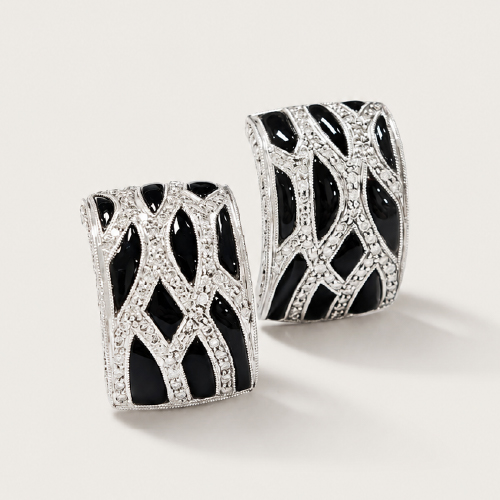 18K White Gold Diamond & Onyx Earring
