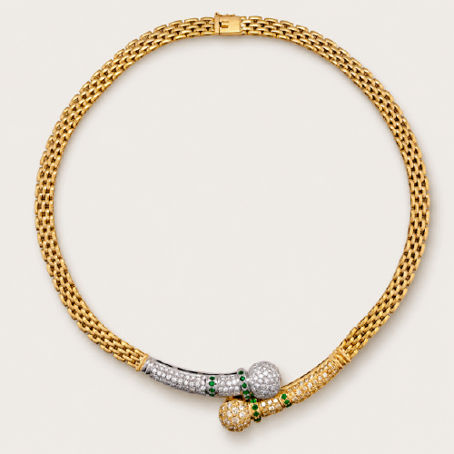 18K Yellow Gold Diamond & Emerald Necklace