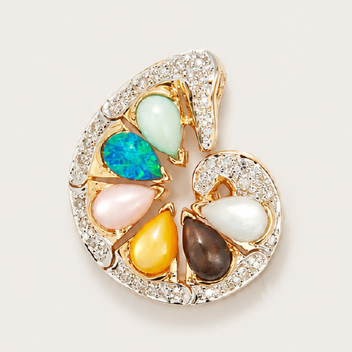 14K Yellow Gold Diamond, Opal & Mop Detachable Pendant 2 Tone