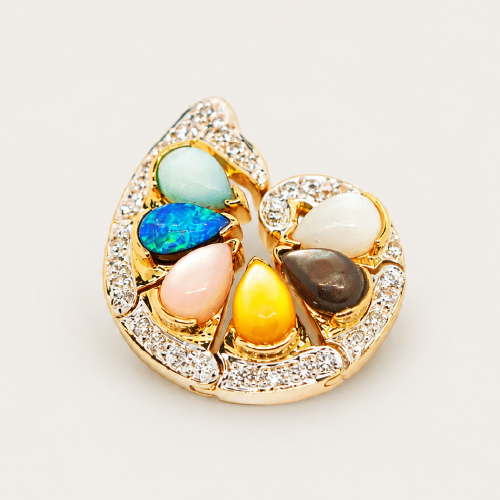 14K Yellow Gold Diamond, Opal & Mop Detachable Pendant 2 Tone