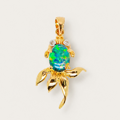 20K Yellow Gold Diamond & Opal Pendant