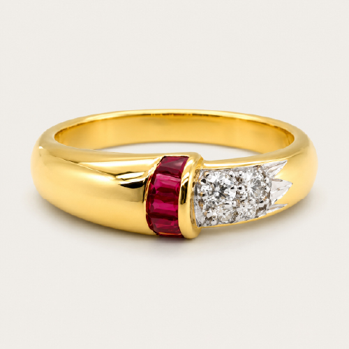 18K Yellow Gold Ruby Diamond Ring