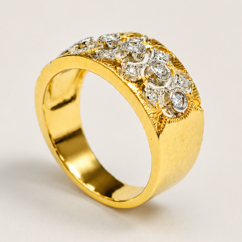 18K Yellow Gold Diamond Ring 2 Tone