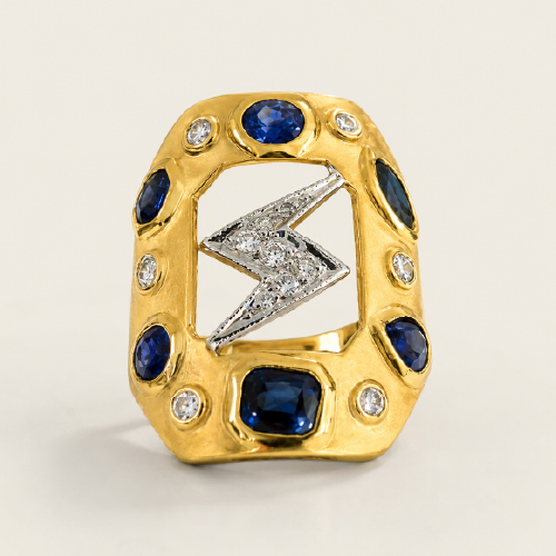 22K Yellow Gold Blue Sapphire Diamond Ring