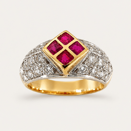 18K Yellow Gold Ruby Diamond Ring