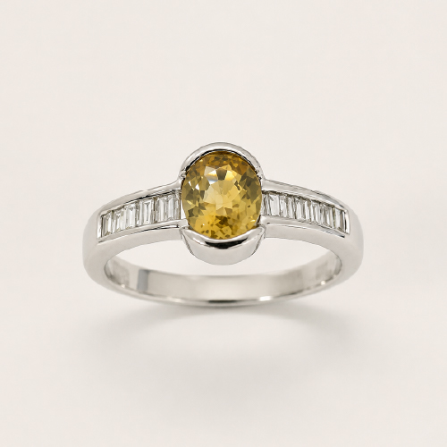 18K White Gold Yellow Sapphire Diamond Ring