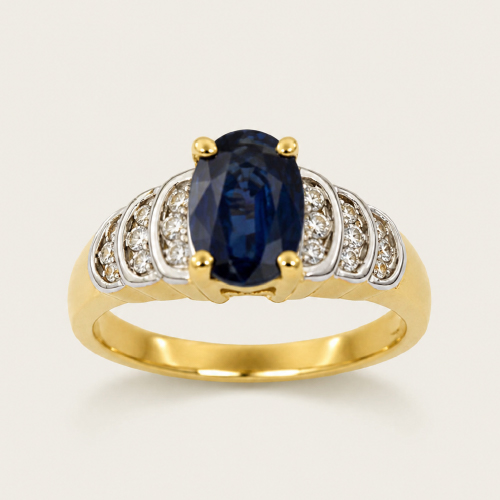 18K Yellow Gold Blue Sapphire Diamond Ring