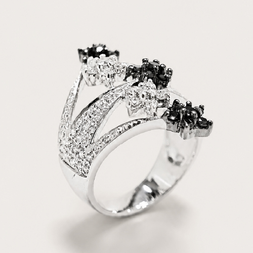 18K White Gold Diamond Black Rhodium Ring